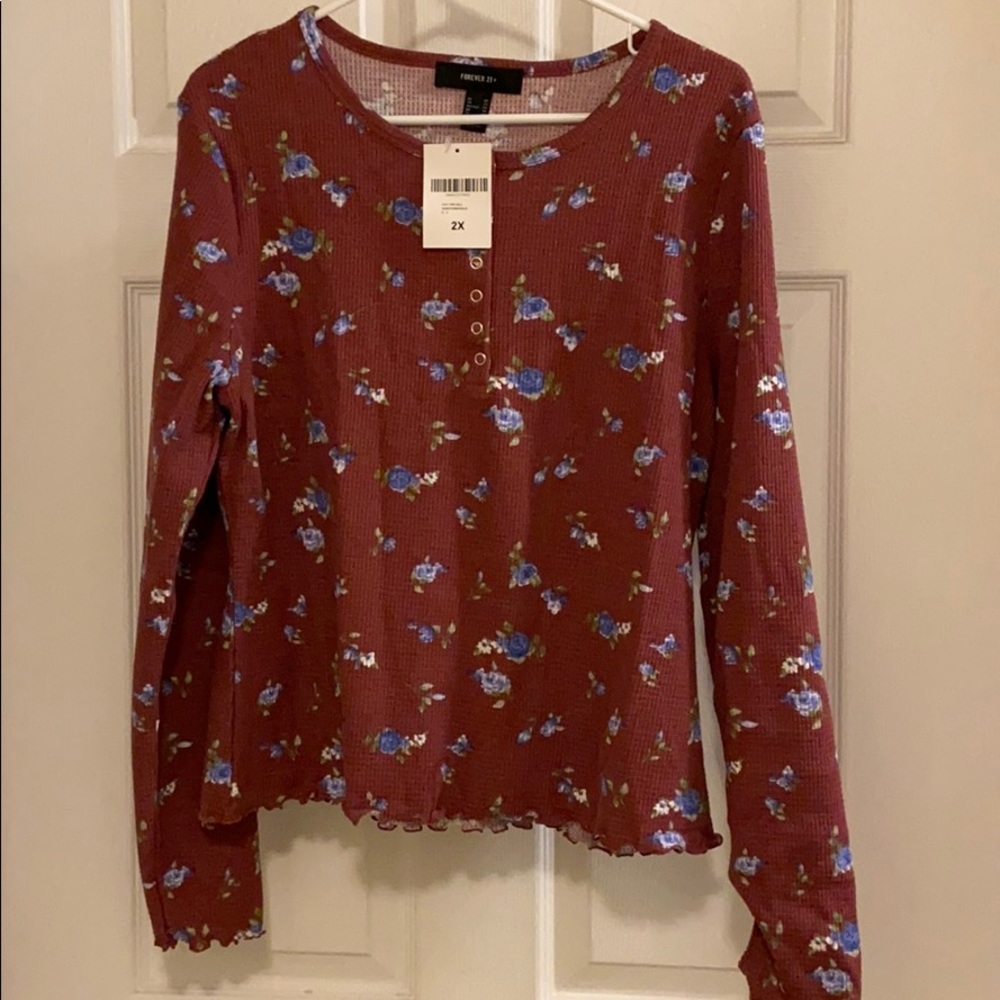 NWT 2X Forever 21 Crop Henley Thermal
